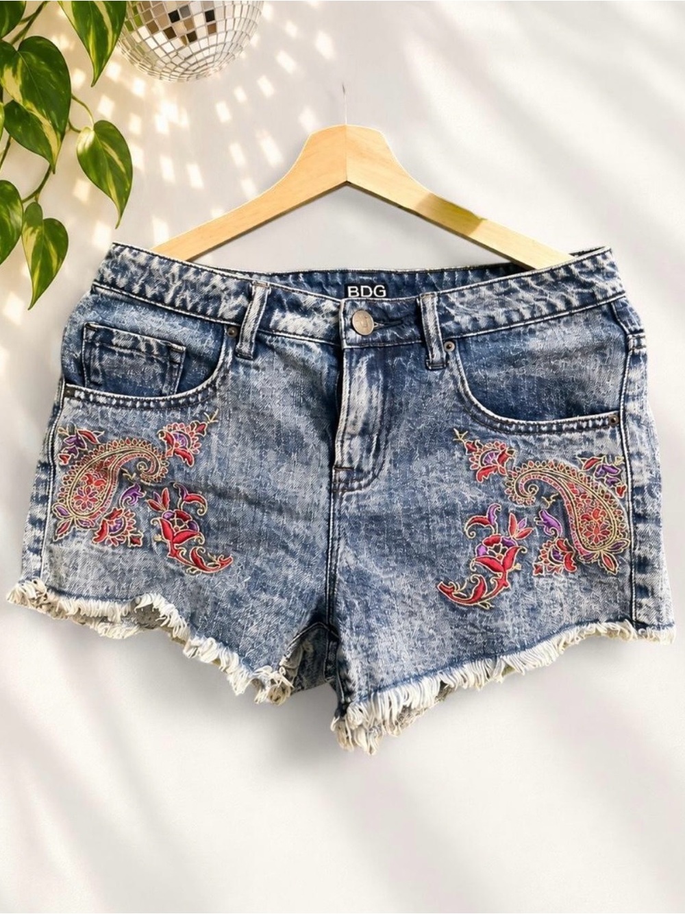 BDG embroidered denim light wash shorts